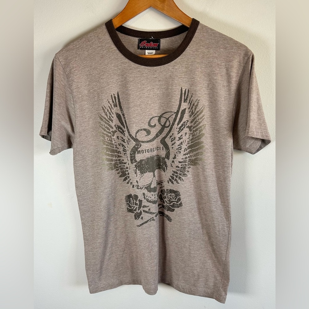 Indian Motorcycles Women’s T Shirt Size M Light Brown Biker Skull Logo Vintage